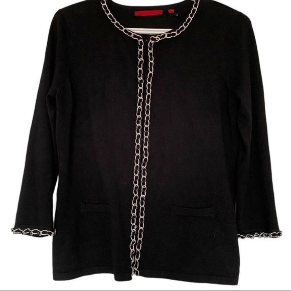 Chain trimmed cartigan in black 3/4 sleeve M VEUC - Picture 1 of 9